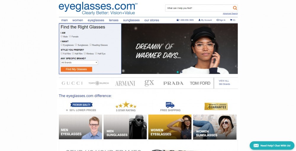 Eyeglasses.com Homepage